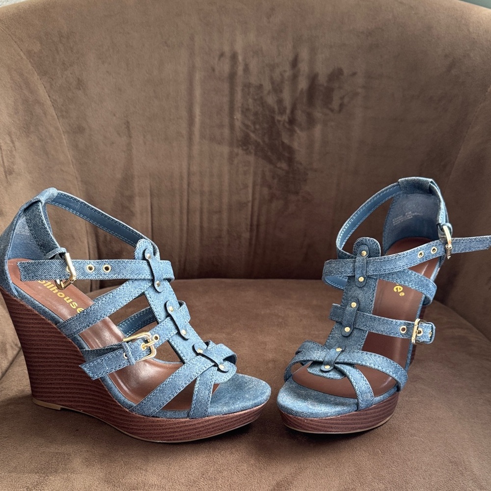 Dollhouse Denim Blue Wedge Sandals
